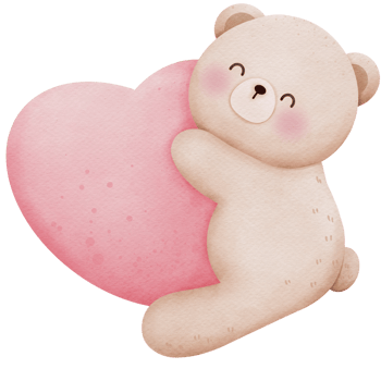 Draw illustration collection cute bear with pink heart for valentine day Watercolor style png