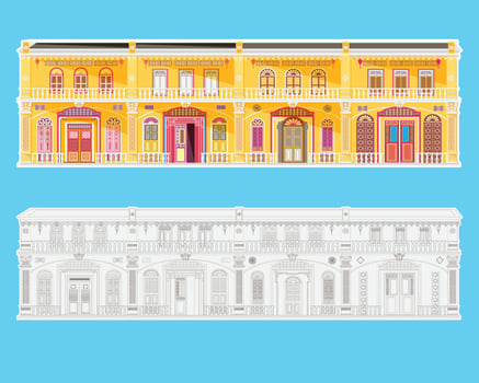 Vibrant Yellow Traditional Building Illustration vector