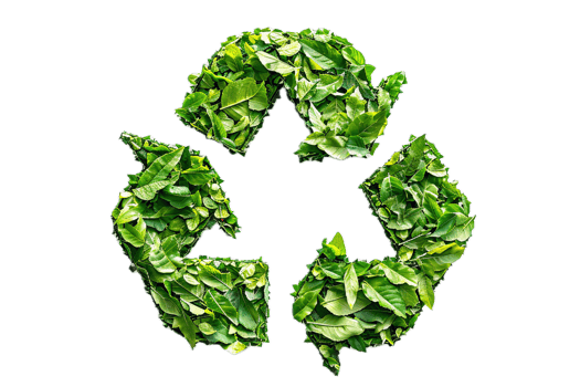 Green Recycle Symbol Made of Fresh Leaves. png
