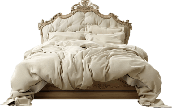 Cozy Bed with White Bedding and Pillows. png