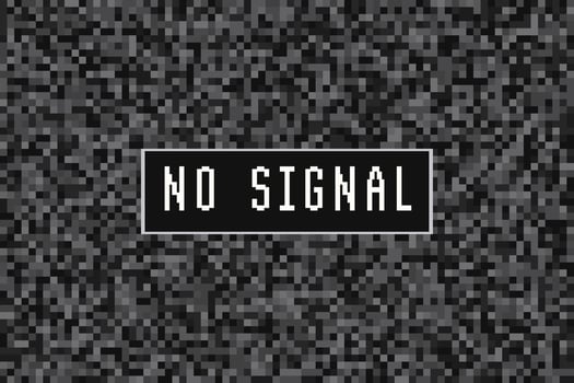 Black and White Pixel Background with No Signal Text vector