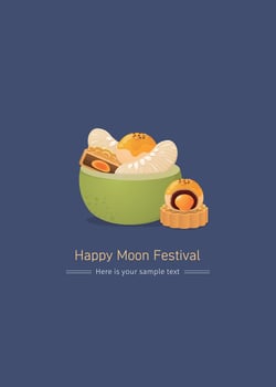 Rich and delicious pomelo and mooncakes, Chinese pastry and egg yolk desserts, traditional food, Mid-Autumn Festival illustration material vector