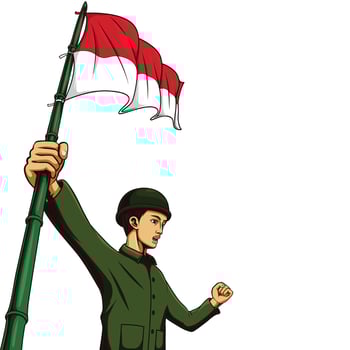 illustration of soldiers holding the Indonesian flag vector