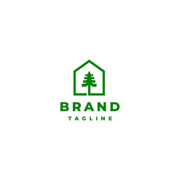 Simple Home Pine Tree Logo Design. Simple Line Pine Tree Inside the House Logo Design. vector