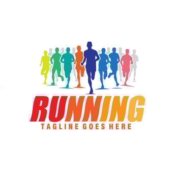 marathon run, silhouette group of running people color full logo graphic vector