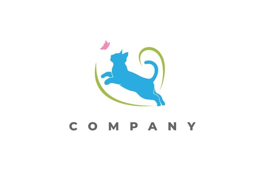 logo cat and butterfly and love shape vet vector