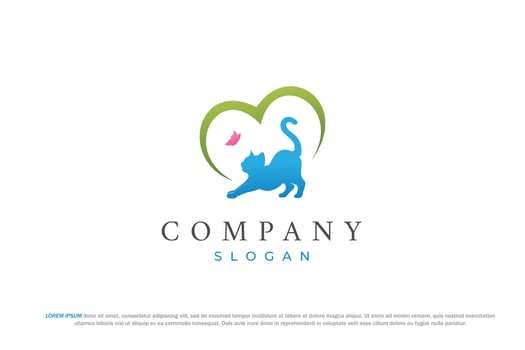 logo cat and butterfly and love shape vet vector