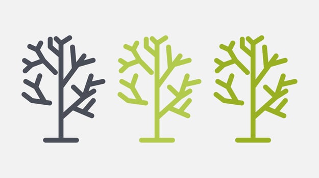 Flat forest trees icons, garden or park landscape elements. vector