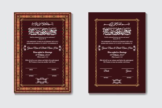 Nikkah Certificate Or Muslim Marriage Design Template vector