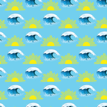Waves Sea Sun Seamless Pattern Design vector