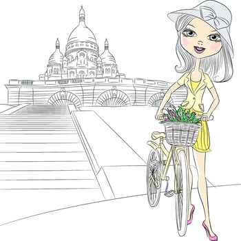 beautiful girl with a flowers in Paris vector