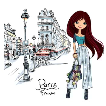 fashion girl in Paris vector