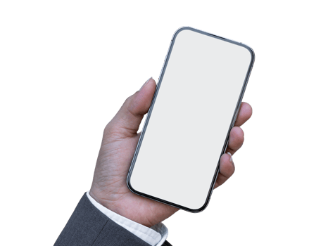 Male hand holding smartphone with blank screen isolated on transparent background. File png