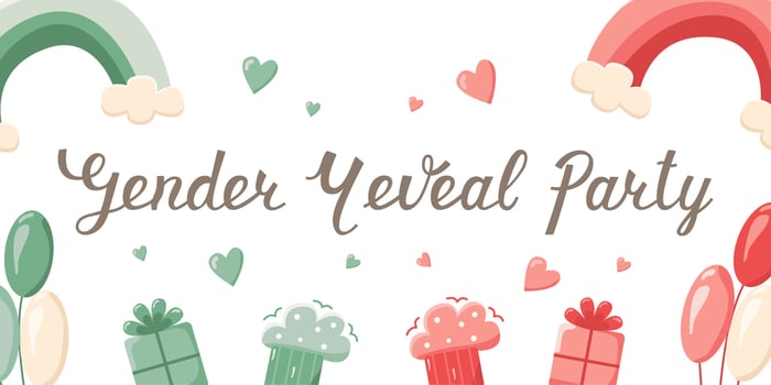 invitation card template for baby gender reveal party. Color illustration with balloons and gifts on a white background. vector