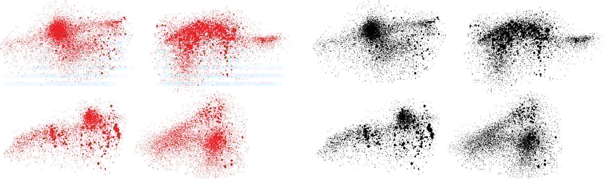 Grunge texture black and red color blood splatter bloodstain brush stroke template set vector
