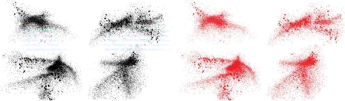 Hand-painted set of black and red color blood ink splatter vector