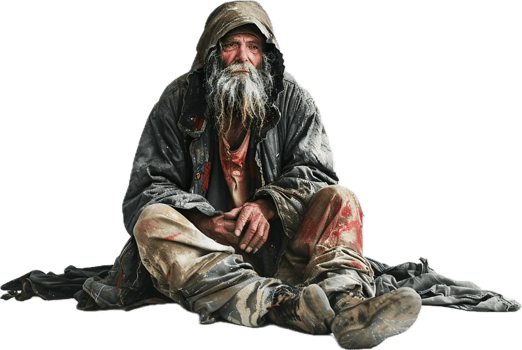 Elderly Homeless Man Sitting on Street. png