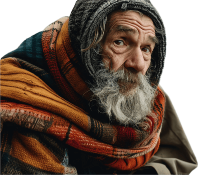 Elderly Homeless Man Sitting on Street. png
