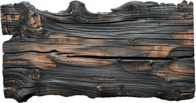 Burnt Wooden Plank with Charred Texture. png