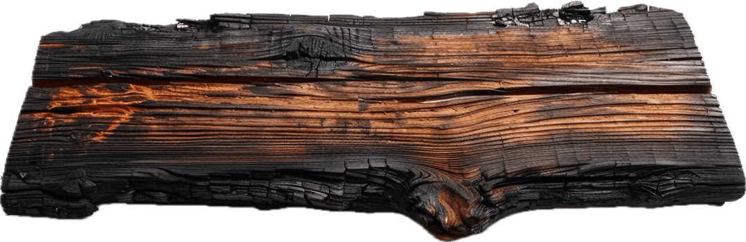 Burnt Wooden Plank with Charred Texture. png