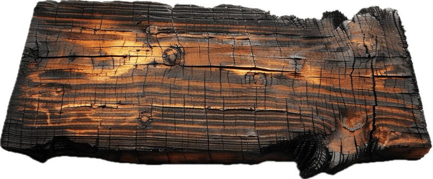 Burnt Wooden Plank with Charred Texture. png