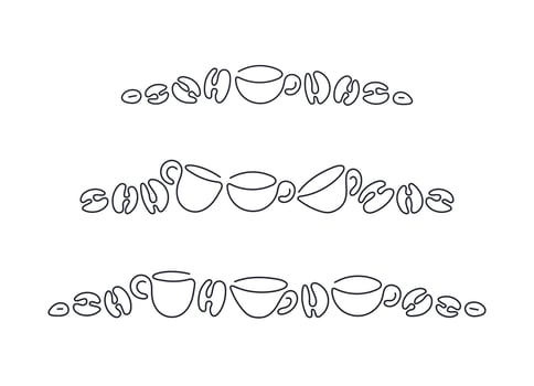 Coffee line border. Cup, beans. art pattern vector