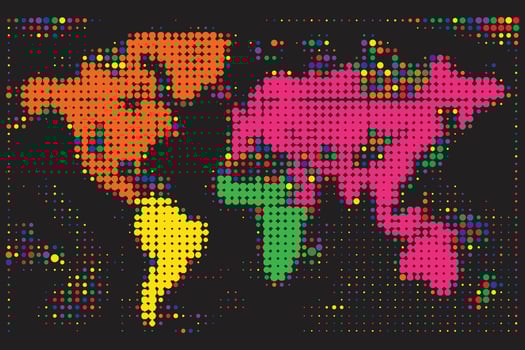Colorful halftone dotted world map vector