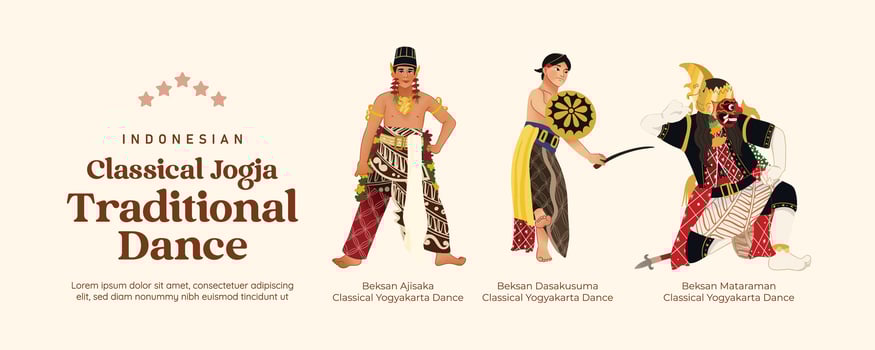 Isolated Javanese Classical dance illustration cell shaded style vector