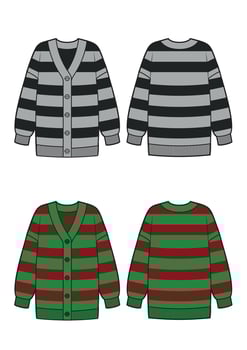 Striped cardigan template flat sketches vector