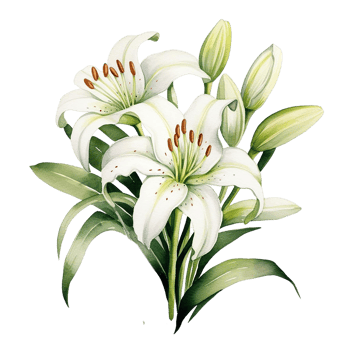 Beautiful lilies flower watercolor isolate transparent background. png