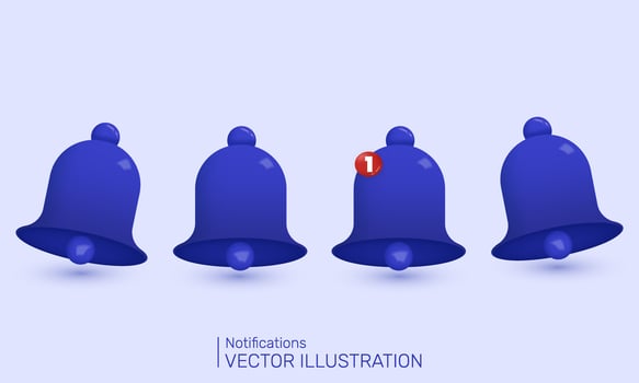 3d realistic set blue bell notification concept icon design vector