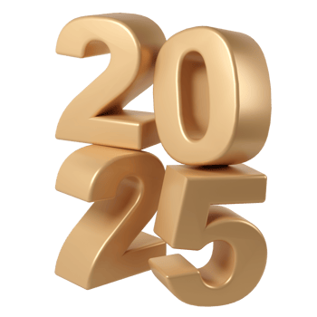 Happy New Year 2025 with shiny 3D numbers. Holiday christmas golden celebration design. Premium element Illustration for poster, banner, calendar and greeting card png
