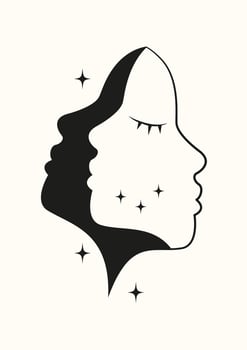 Simple woman dreamy face silhouette art. 2d illustration for logo, branding, beauty salon. vector
