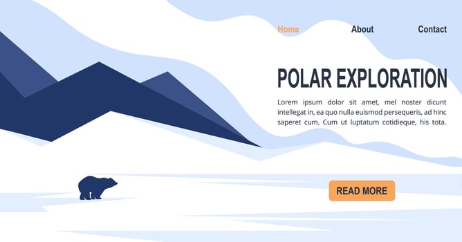 Antarctica landscape and view on mountains with ice banner. Global warming horizontal banner. Polar exploration vector