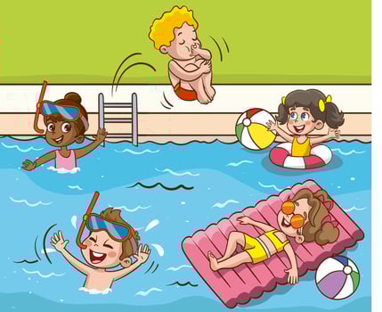 Children in aqua park swimming pool having fun.Summer Outdoor Activity Concept Cartoon Illustration vector