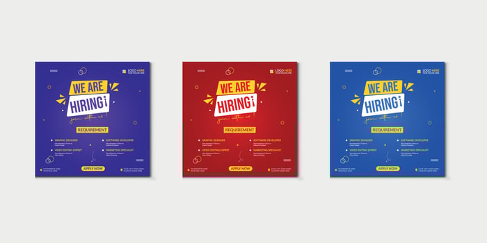 We are hiring job vacancy social media post banner design template with red color. We are hiring job vacancy square web banner design. Pro vector