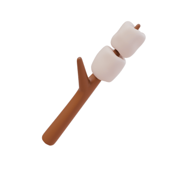3d render illustration of roasted marshmallow on stick. camping concept, travel, hiking. Isolated object png