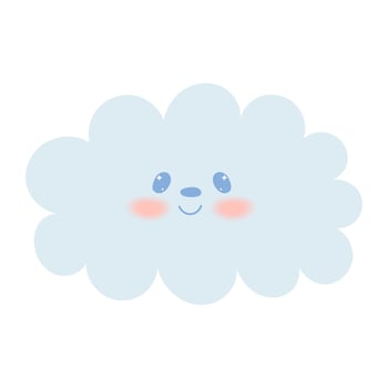 Cute kawaii cloud in hand draw flat style isolated on white background. Children illustration.Cartoon funny baby animal character design.Soft pastel colors. vector