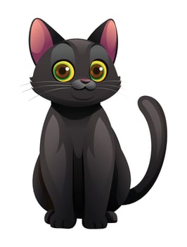 Cute black cat sitting. Cartoon illustration isolated on white background vector