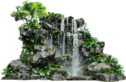 Lush Green Waterfall in Tropical Forest. png