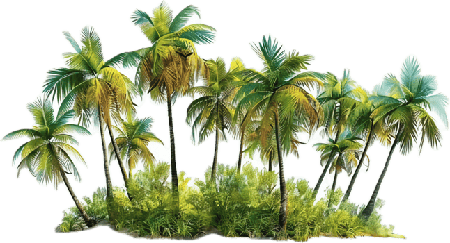 Tropical Palm Trees on Lush Green Island png