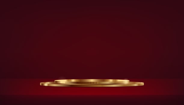 Red and Gold studio room background. 3D abstract studio room with pedestal podium. Space for selling products on the website. illustration. vector