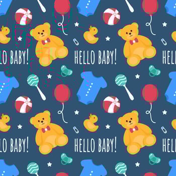 Baby Seamless Pattern Design, A Set of Simple Decorative Elements in a Hand Drawn on Style Cartoon Flat Illustration Template vector