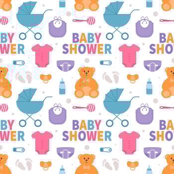 Baby Seamless Pattern Design, A Set of Simple Decorative Elements in a Hand Drawn on Style Cartoon Flat Illustration Template vector