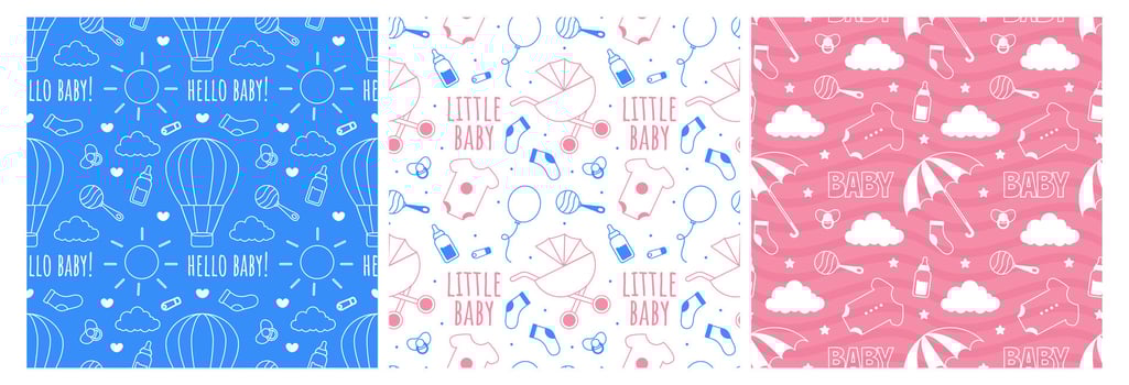 Baby Seamless Pattern Design, A Set of Simple Decorative Elements in a Hand Drawn on Style Cartoon Flat Illustration Template vector