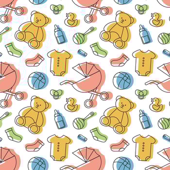 Baby Seamless Pattern Design, A Set of Simple Decorative Elements in a Hand Drawn on Style Cartoon Flat Illustration Template vector