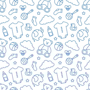Baby Seamless Pattern Design, A Set of Simple Decorative Elements in a Hand Drawn on Style Cartoon Flat Illustration Template vector