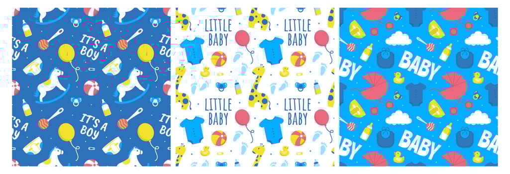 Baby Seamless Pattern Design, A Set of Simple Decorative Elements in a Hand Drawn on Style Cartoon Flat Illustration Template vector