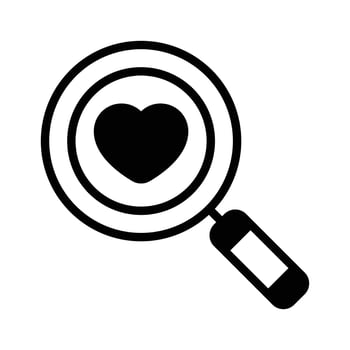 Searching love with magnifier, icon of love finding in modern style vector