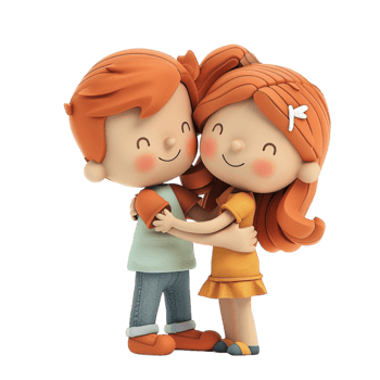 Cartoon boy and girl hugging each other, on a transparent background png